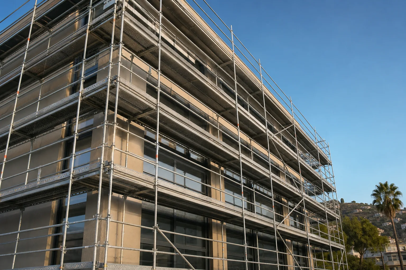 Estructura montada por una empresa de andamios en Málaga en la fachada de un edificio
