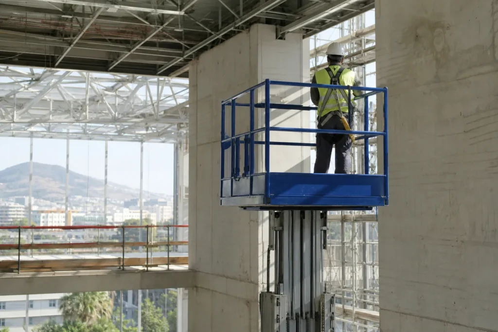 Plataforma motorizada integrada en una obra de construcción técnica