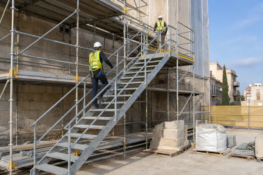 Escalera provisional de acceso en una intervención de rehabilitación